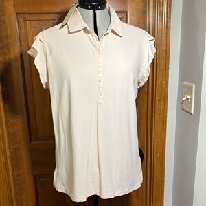 Women’s CALIA Ruffled Sleeve Golf Polo Shirt XL Faded Pink NWT
